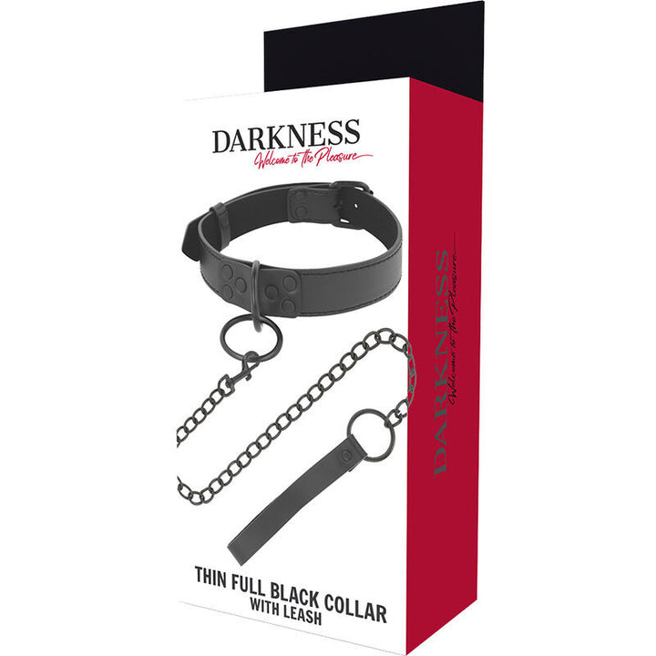 Collare con guinzaglio DARKNESS THIN BLACK FULL COLLAR WITH LEASH