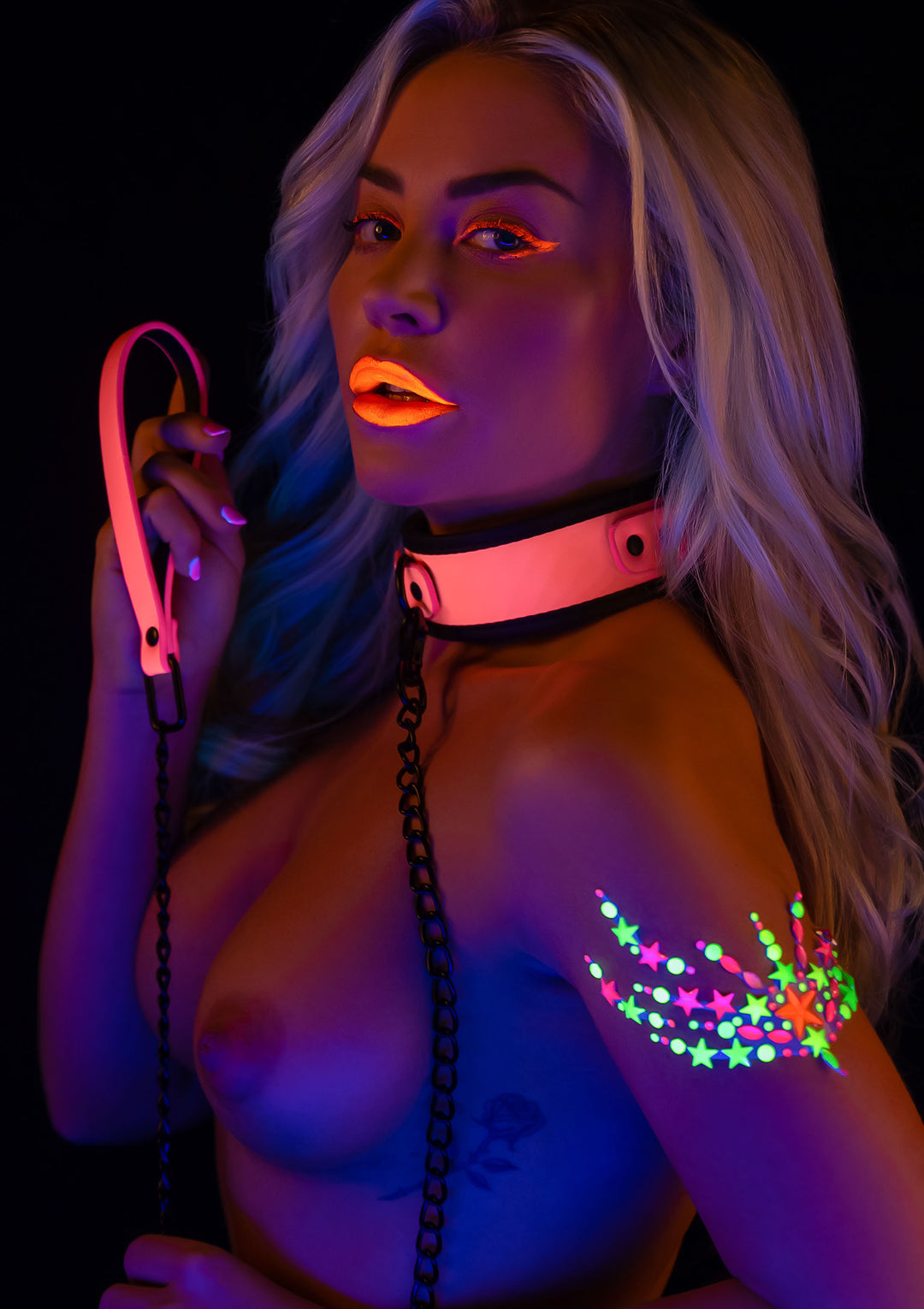 Collare con guinzaglio Glow in the dark Collar and Chain Leash