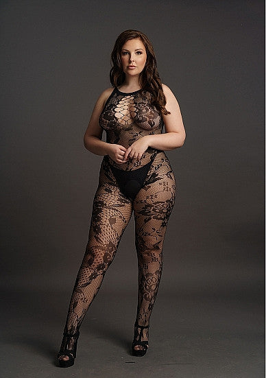 Criss Cross Neck Bodystocking Black