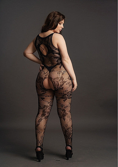 Criss Cross Neck Bodystocking Black