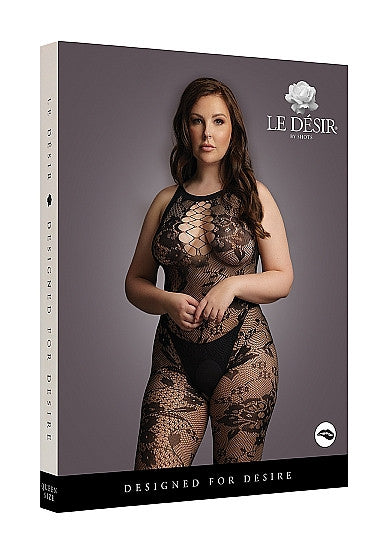 Criss Cross Neck Bodystocking Black