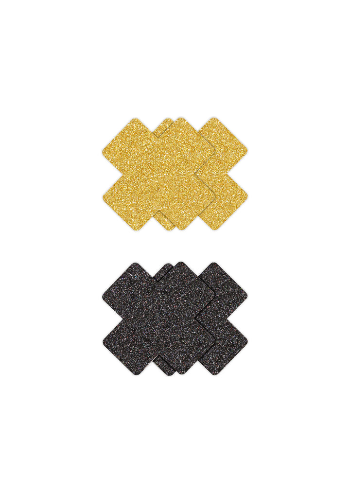 Copricapezzoli Croce Glitter Nero e Oro - 2 Paia