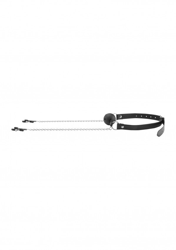 Morso con strizza capezzoli  Breathable Ball Gag With Nipple Clamps