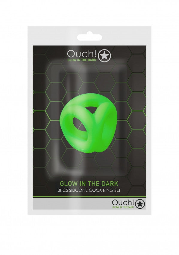 Set 3 pcs Cock Ring & Ball Strap - Glow in the Dark