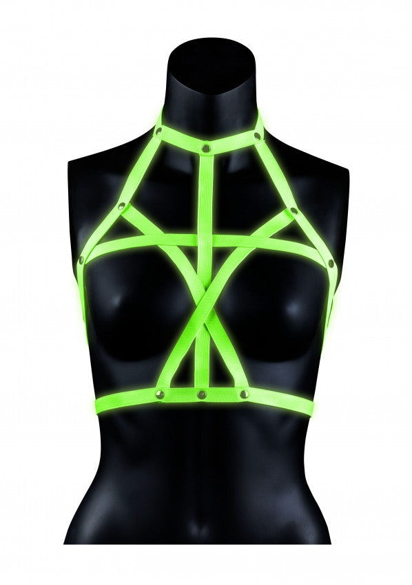 Pettorina bondage Bra Harness - Glow in the Dark - Neon Green/Black