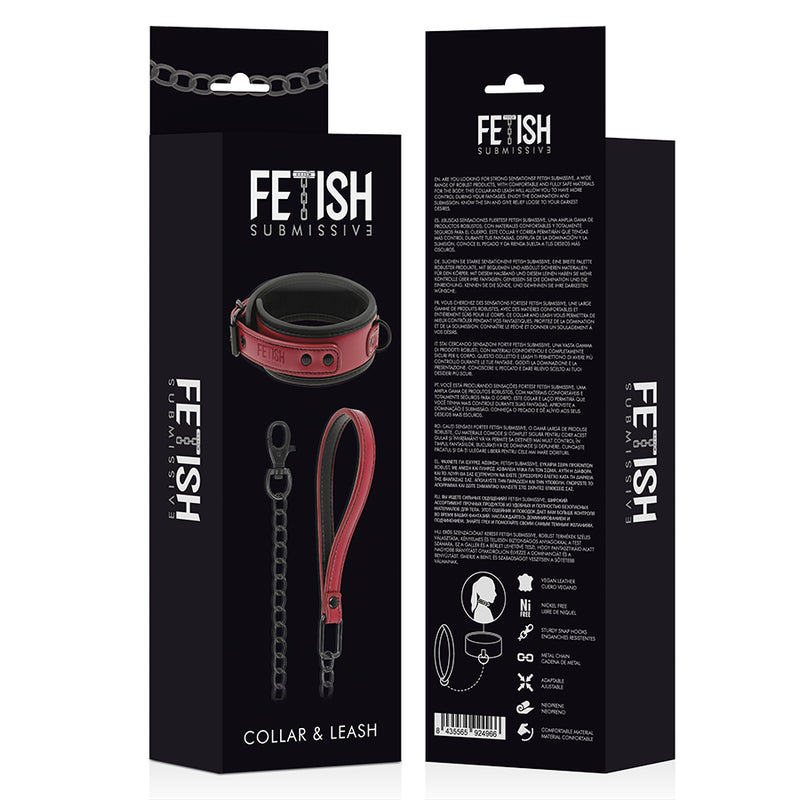 Collare con catena regolabile in pelle e fodera in neoprene fetish dark room