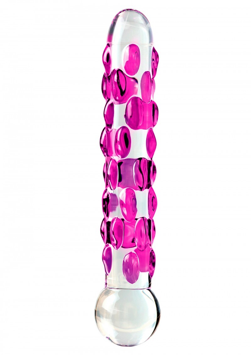 Dildo in vetro Trasparente con palline massaggianti rosa Icicles no 7 - 18cm