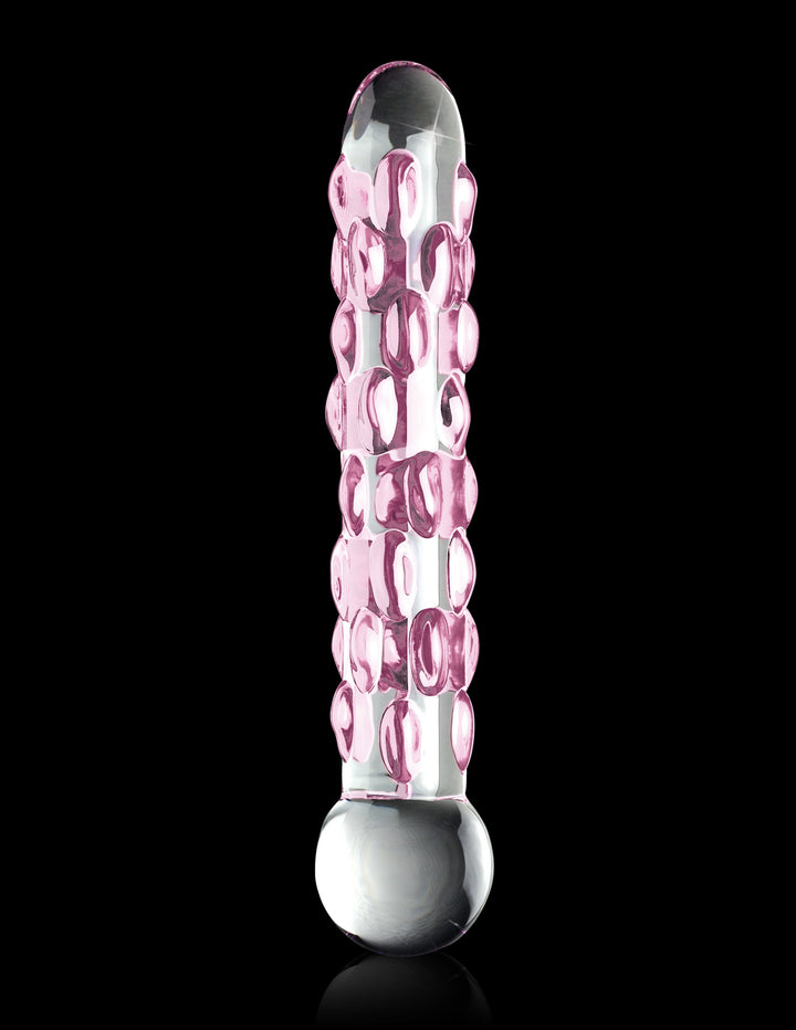 Dildo in vetro Trasparente con palline massaggianti rosa Icicles no 7 - 18cm