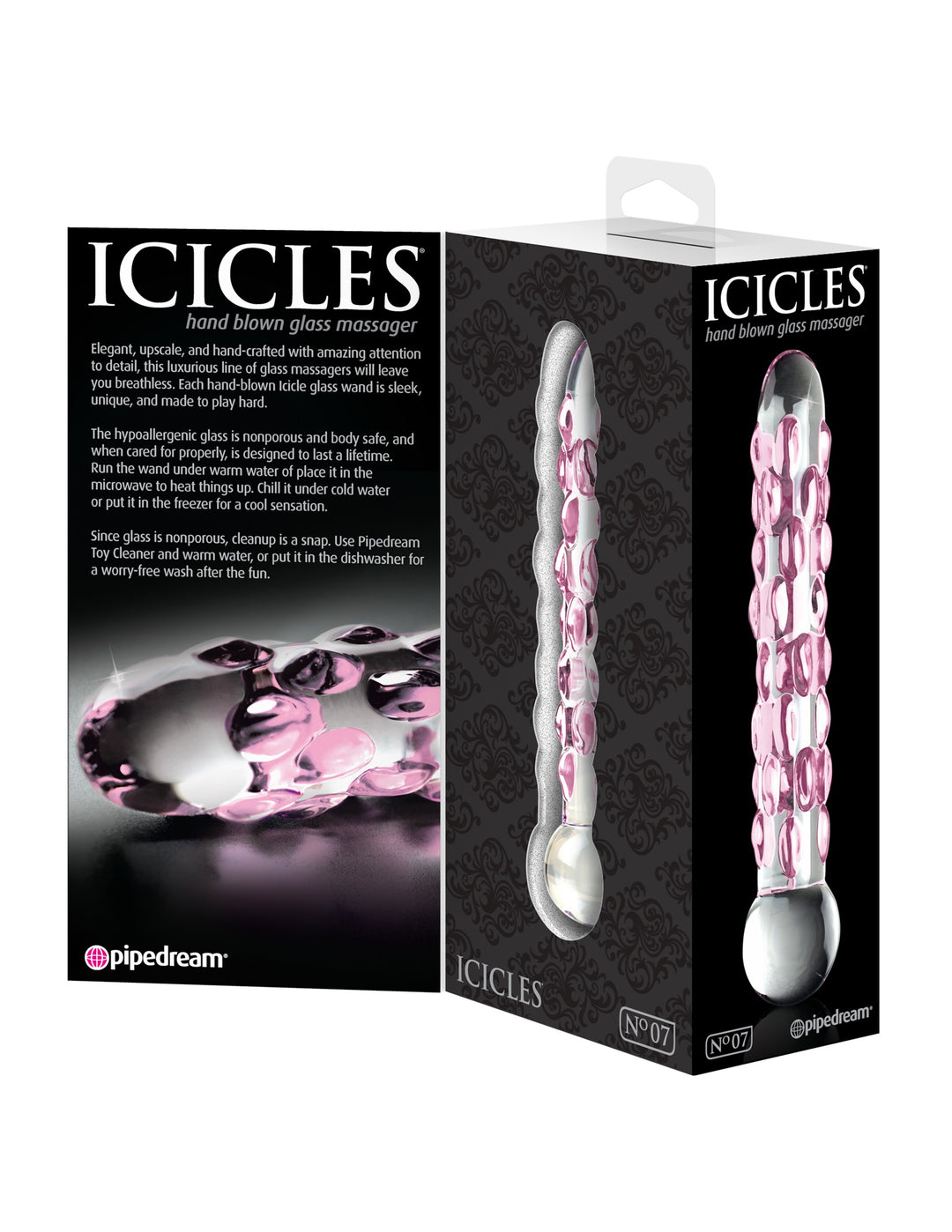 Dildo in vetro Trasparente con palline massaggianti rosa Icicles no 7 - 18cm