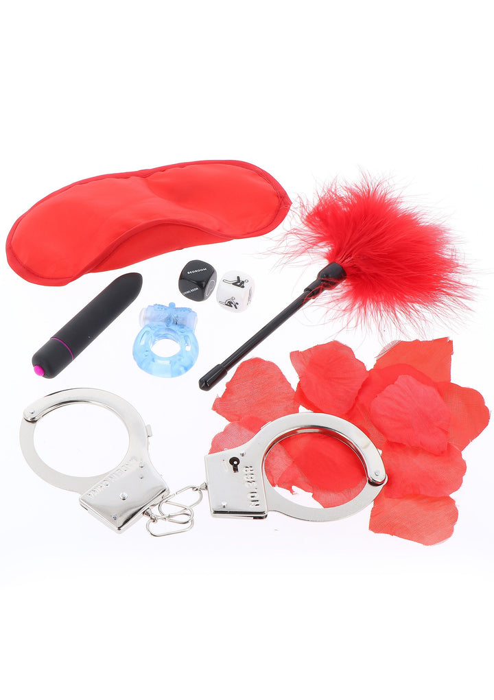 set gioco manette frustino anello maschera vibratore rosso