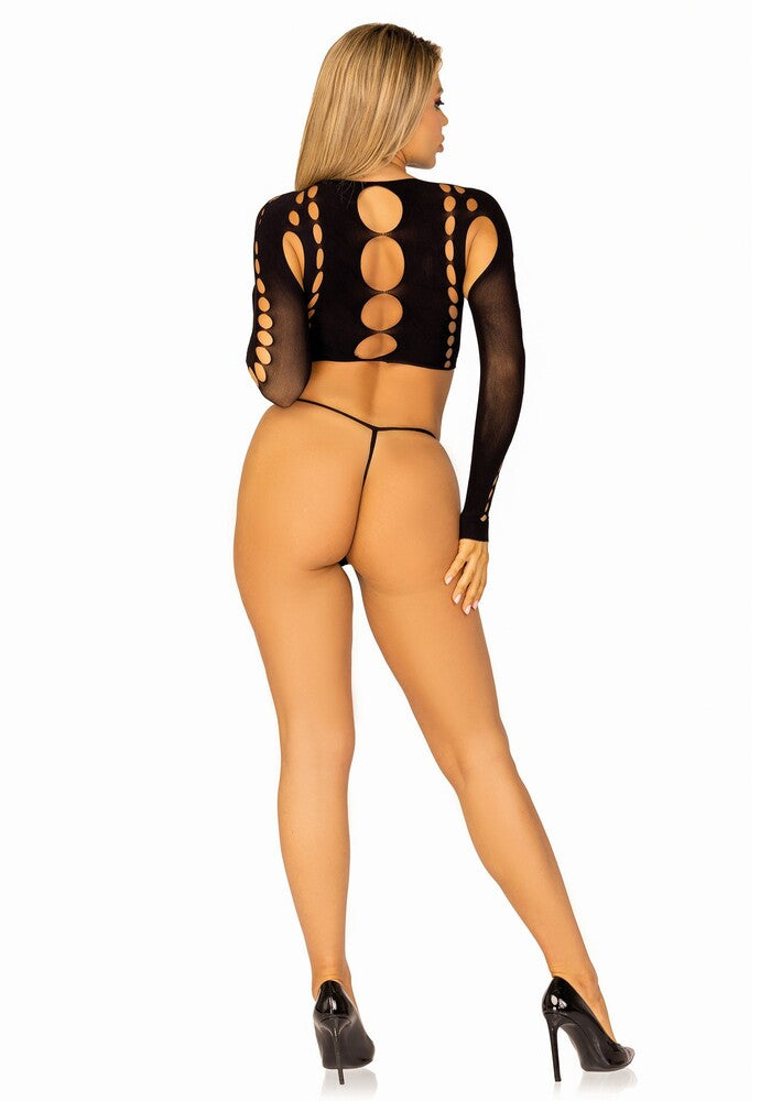 Completino Sexy Long Sleeve Crop Top e String Nero