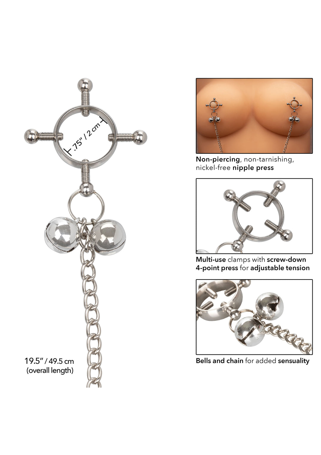 Pinze strizza capezzoli morsetti con catena 4-Point Nipple Press W Bells