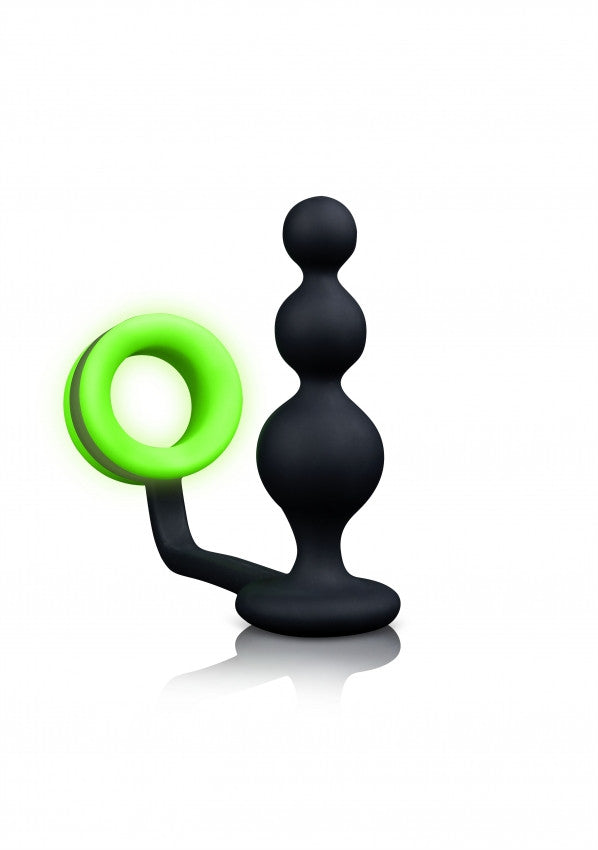 Cock ring with plug Beads Butt Plug with Cock Ring - GitD - Neon Green/Black