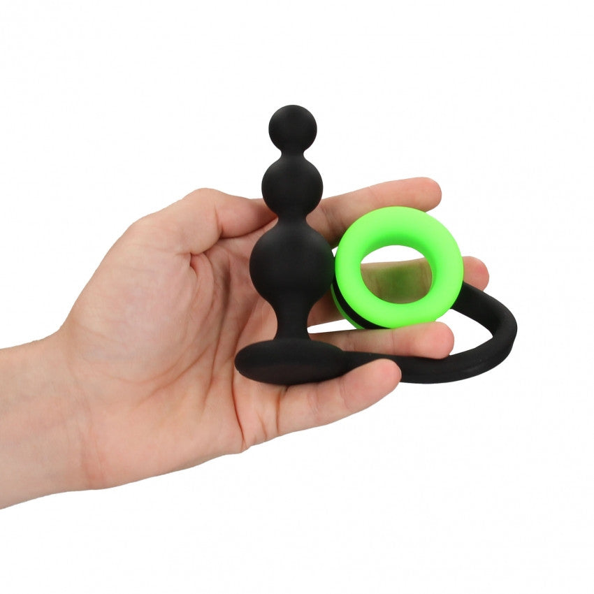 Cock ring with plug Beads Butt Plug with Cock Ring - GitD - Neon Green/Black