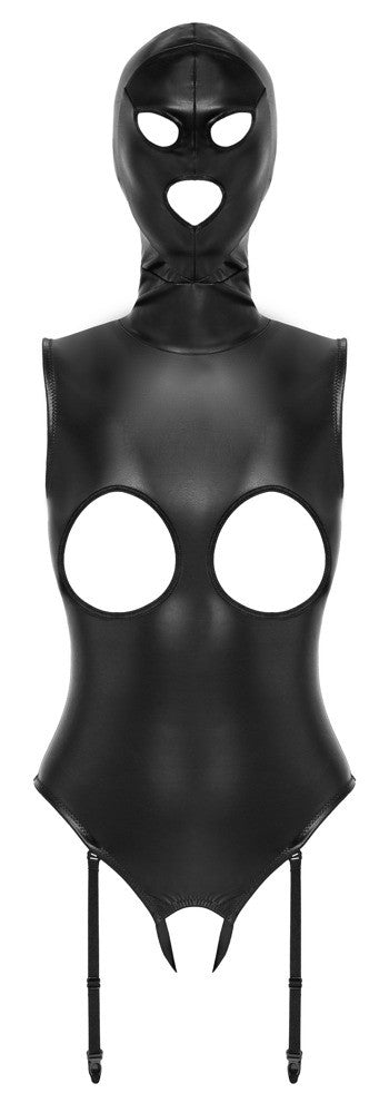 Bodysuit with garter belt and bdsm mask