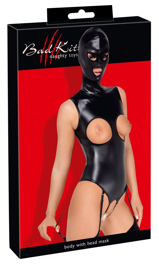 Bodysuit with garter belt and bdsm mask