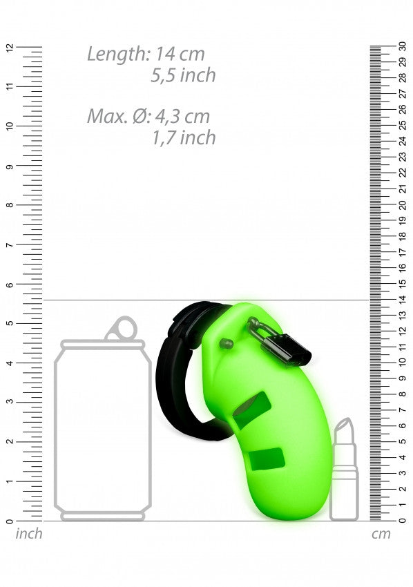 Chastity Belt Model 20 Cock Cage - 3.5'' - GitD - Neon Green/Black