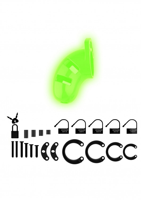 Chastity Belt Model 20 Cock Cage - 3.5'' - GitD - Neon Green/Black