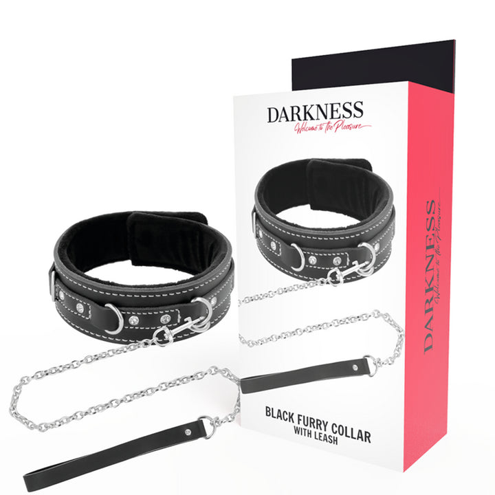 Collare con guinzaglio DARKNESS BLACK FURRY COLLAR WITH LEASH