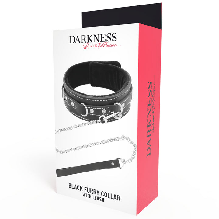 Collar with leash DARKNESS BLACK FURRY COLLAR WITH LEASH