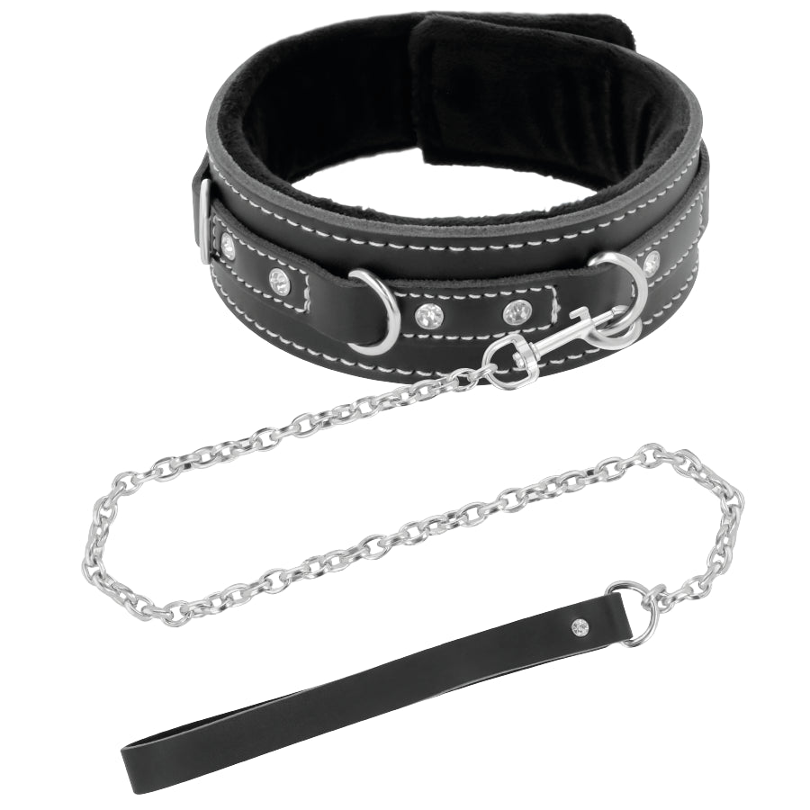 Collar with leash DARKNESS BLACK FURRY COLLAR WITH LEASH