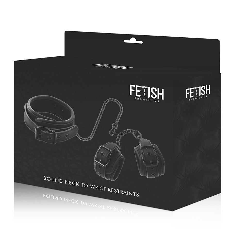 Collar with handcuffs FETISH SUBMISSIVE COLLAR AND WRIST CUFFS VEGAN LEATHER