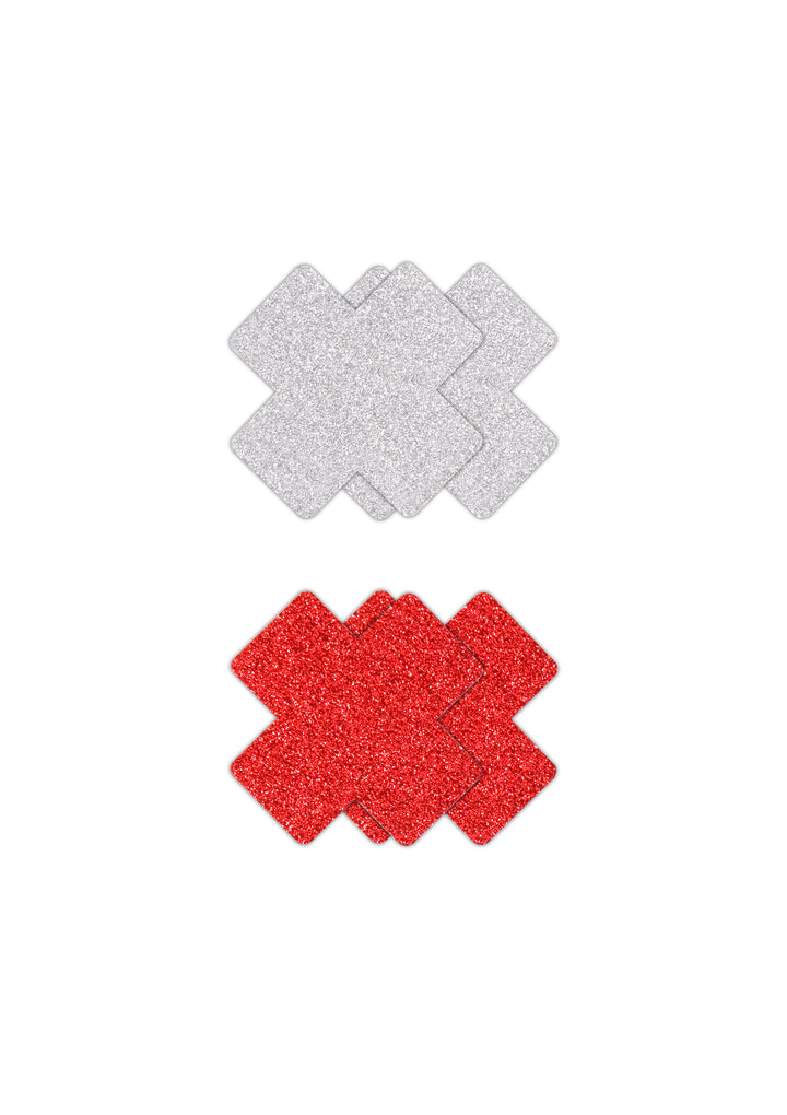 Copricapezzoli a forma di croce Pasties Glitter Cross 2 Pair Red & silver