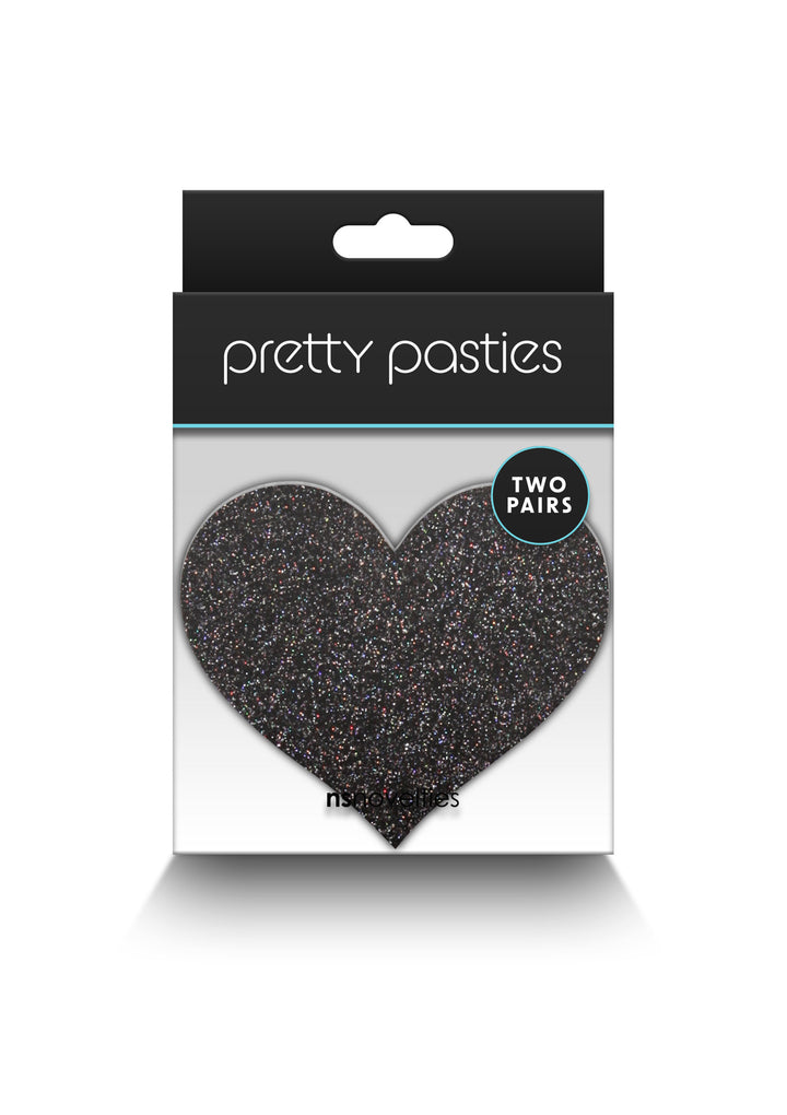 Heart-shaped nipple covers Pasties Glitter Hearts 2 Pair black &amp; gold