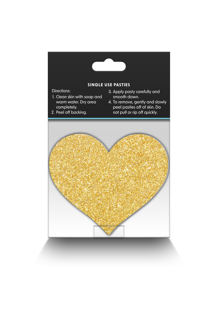 Heart-shaped nipple covers Pasties Glitter Hearts 2 Pair black &amp; gold