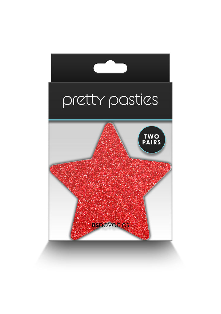 Star-shaped nipple covers Pasties Glitter Stars 2 Pair red &amp; silver