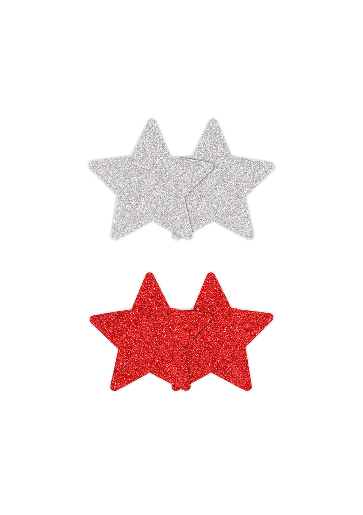 Copricapezzoli a forma di stella Pasties Glitter Stars 2 Pair red & silver