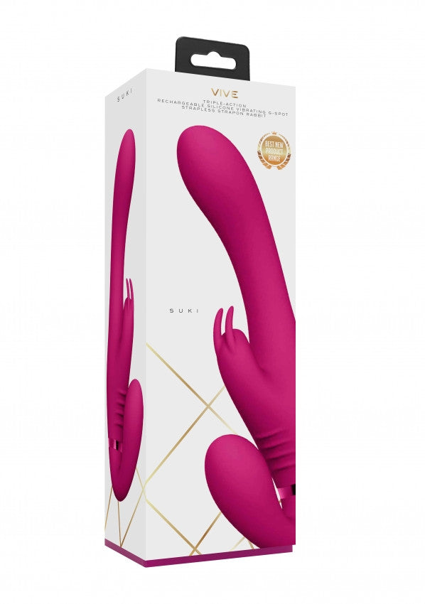 Suki Pink Black Strapless 3 Motor Rabbit Vibrator - 12cm