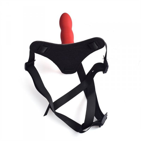 Adjustable Strap On Belt + Red Curved Dildo - 12.5cm