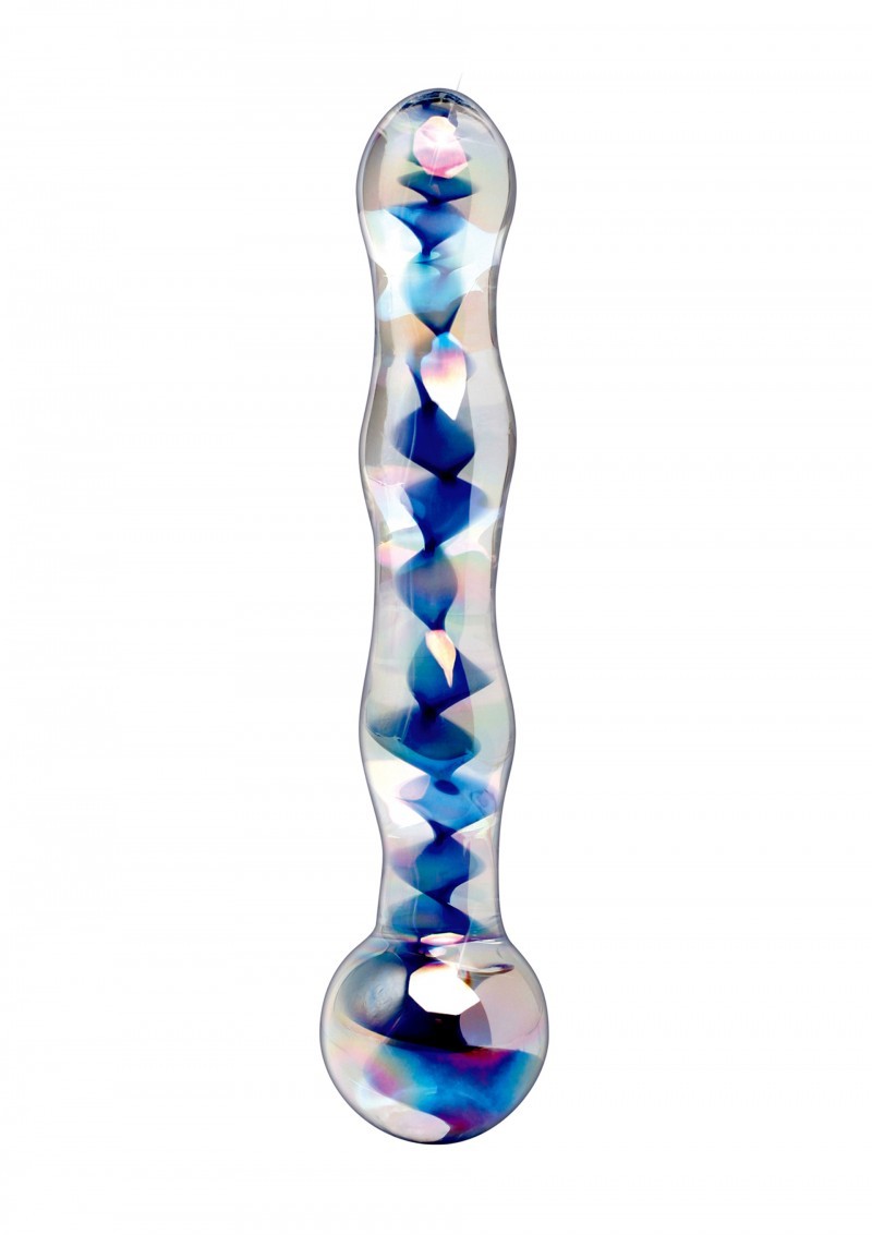 Dildo in vetro Trasparente Anima Blu Icicles no 8 - 18cm