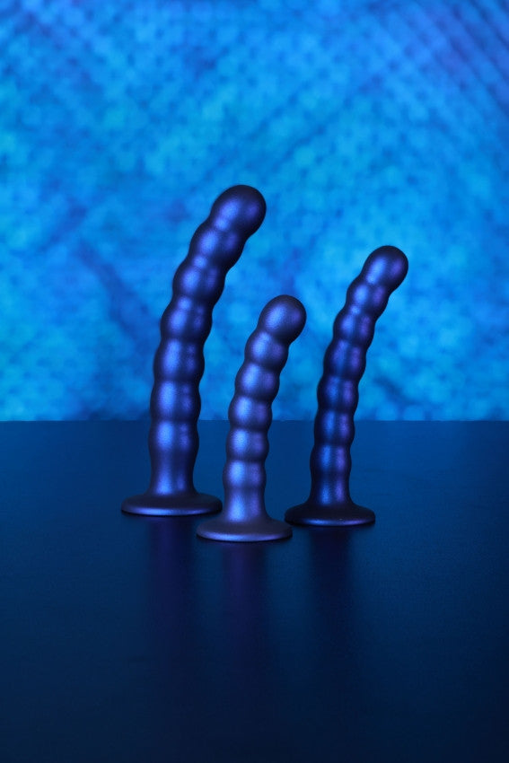 Dildo Beaded G-Spot Dildo with suction cup Metallic Blue - 13.8cm