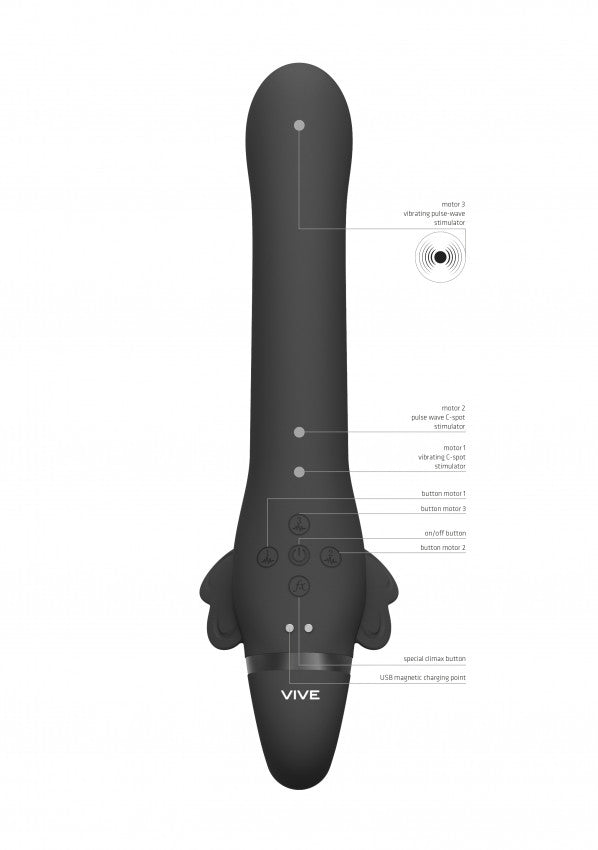 Vibratore a 3 motori strapless nero Satu - 13cm