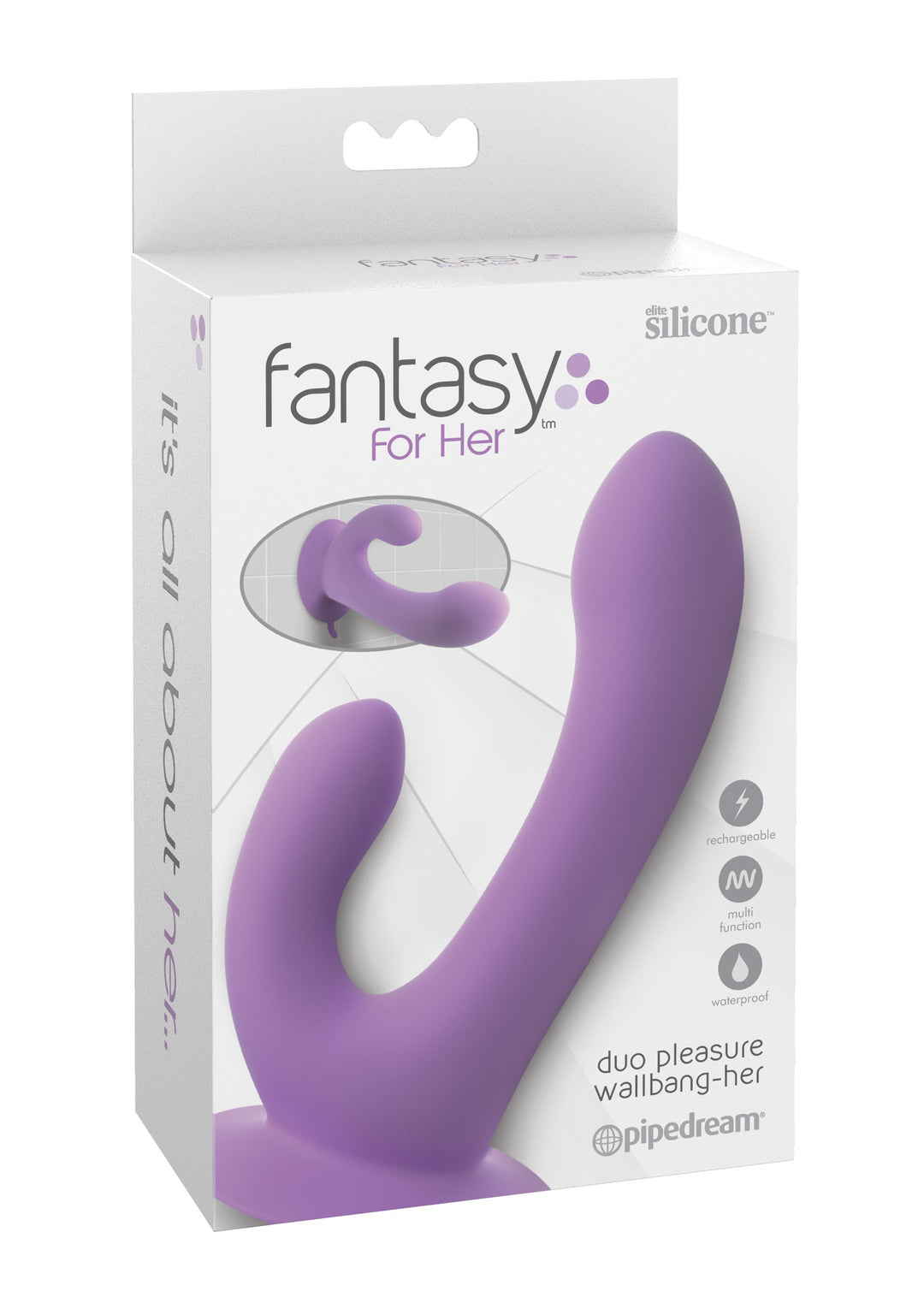 Duo Pleasure Wallbang-Her double vibrator with suction cup