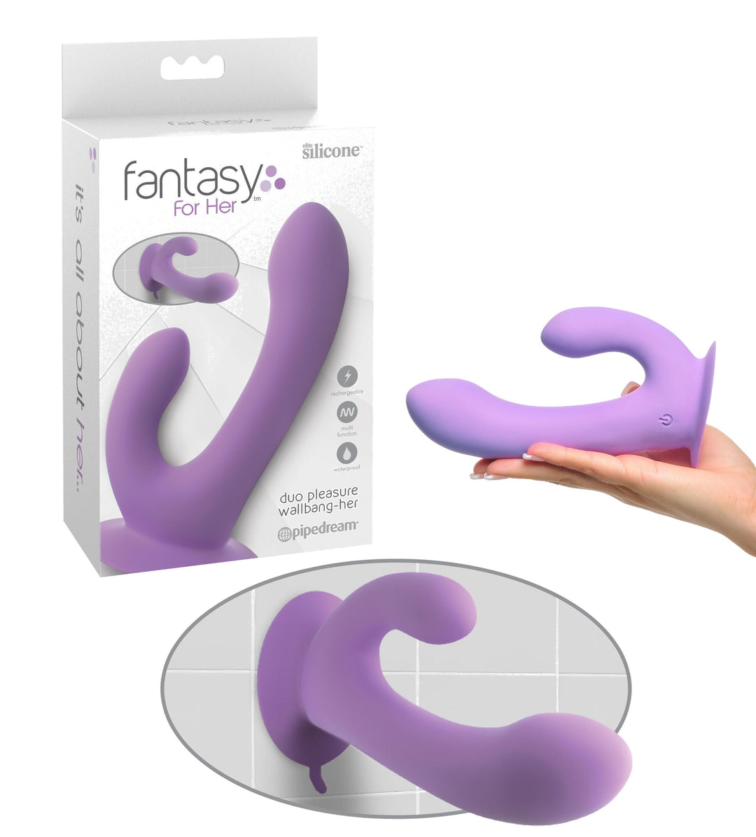 Duo Pleasure Wallbang-Her double vibrator with suction cup