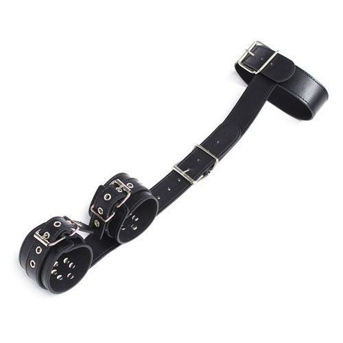 Easy back cuffs collar restraint handcuffs constrictive collar bondage black harness