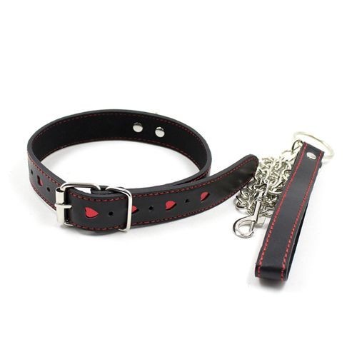 Easy collar leash black collar with leash with heart