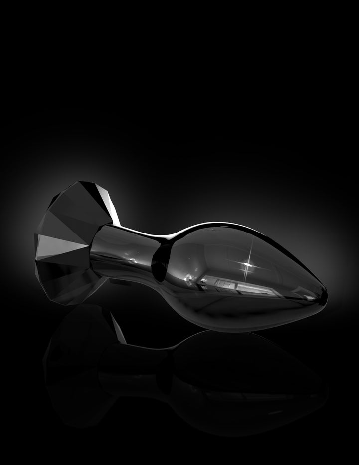 Butt Plug in vetro con gioiello nero icicles 78 - 9cm