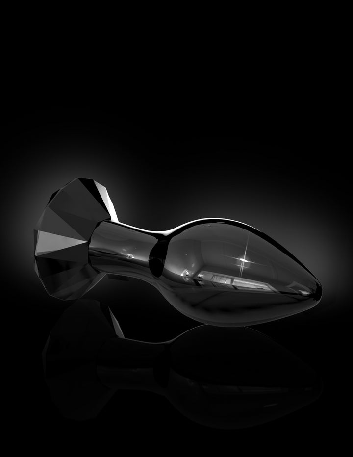 Butt Plug in vetro con gioiello nero icicles 78 - 9cm