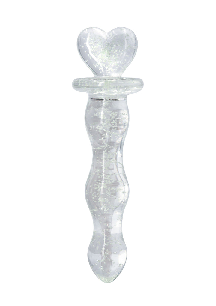 Glass Dildo Heart Glow in the Dark Green - 19cm