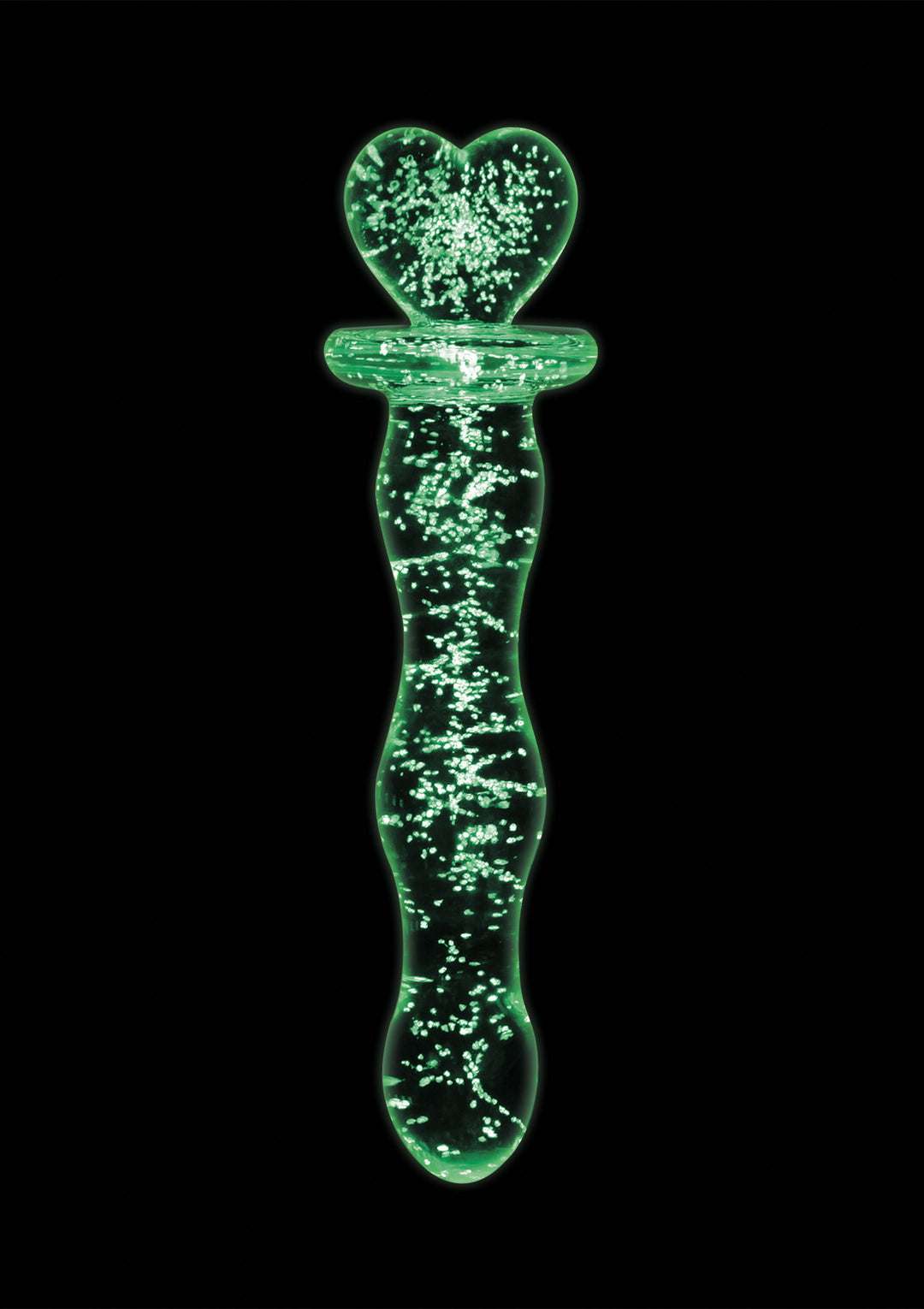 Dildo in vetro Cuore Glow in the Dark Verde - 19cm
