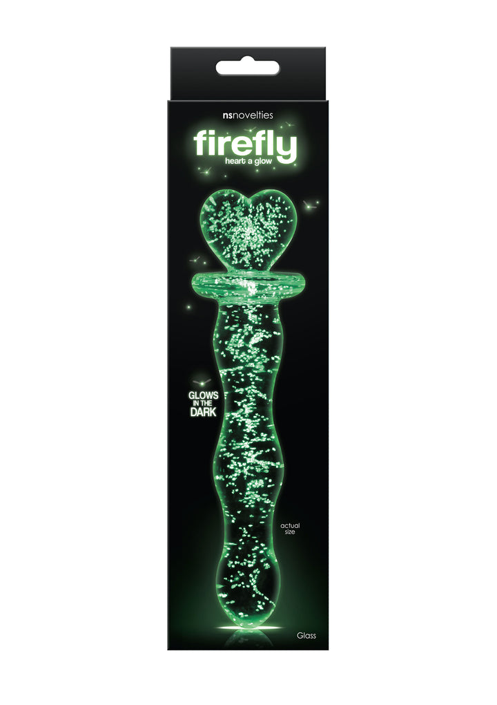 Dildo in vetro Cuore Glow in the Dark Verde - 19cm