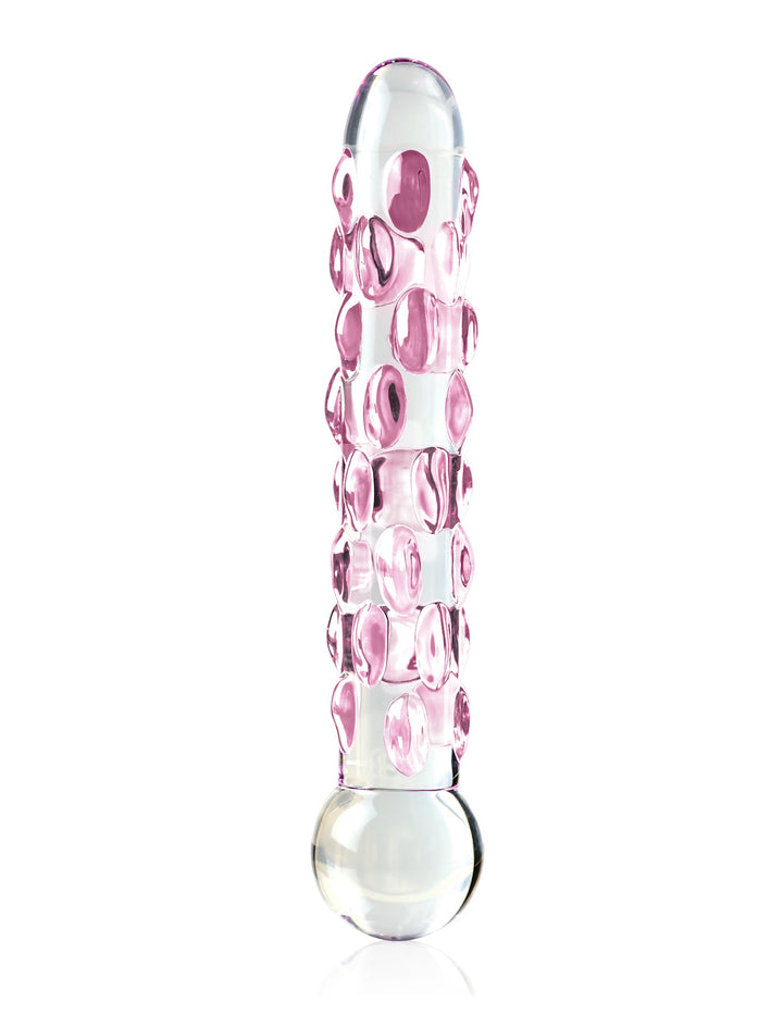 Dildo in vetro Trasparente con palline massaggianti rosa Icicles no 7 - 18cm