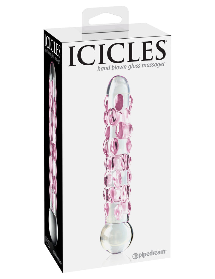 Dildo in vetro Trasparente con palline massaggianti rosa Icicles no 7 - 18cm