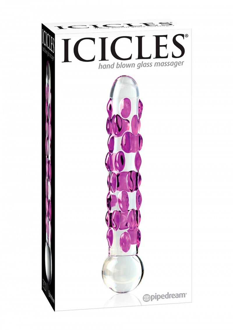 Dildo in vetro Trasparente con palline massaggianti rosa Icicles no 7 - 18cm