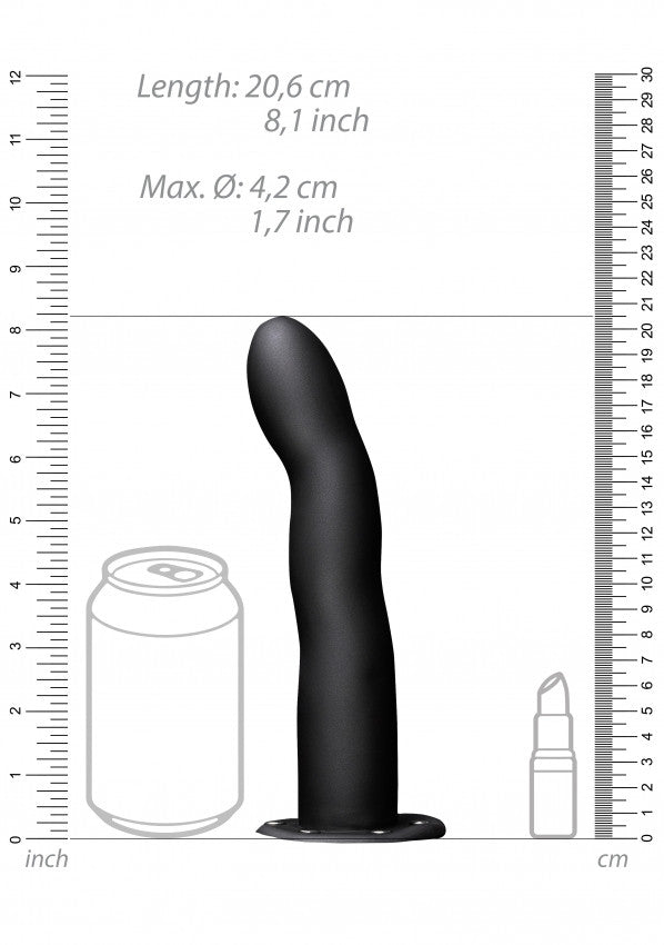 Strap on with hollow dildo Curved Hollow Black Faux Leather - 20cm