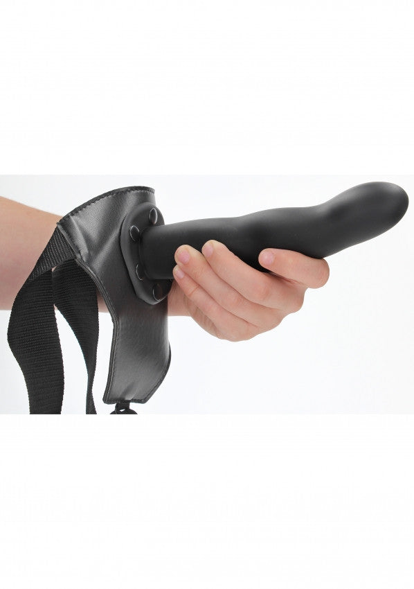 Strap on con dildo cavo Curved Hollow Nero Similpelle - 20cm